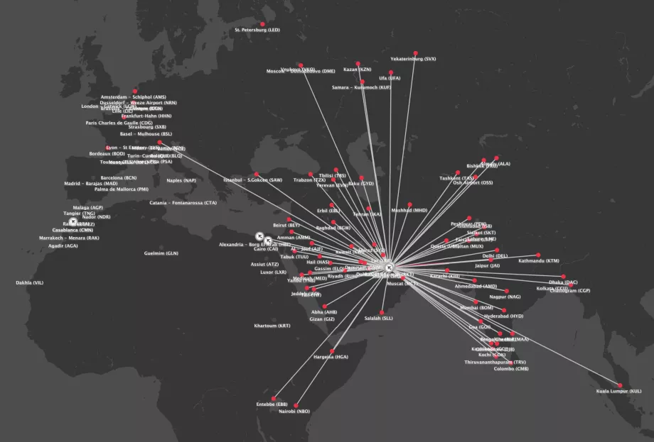 Mapa trasy Air Arabia