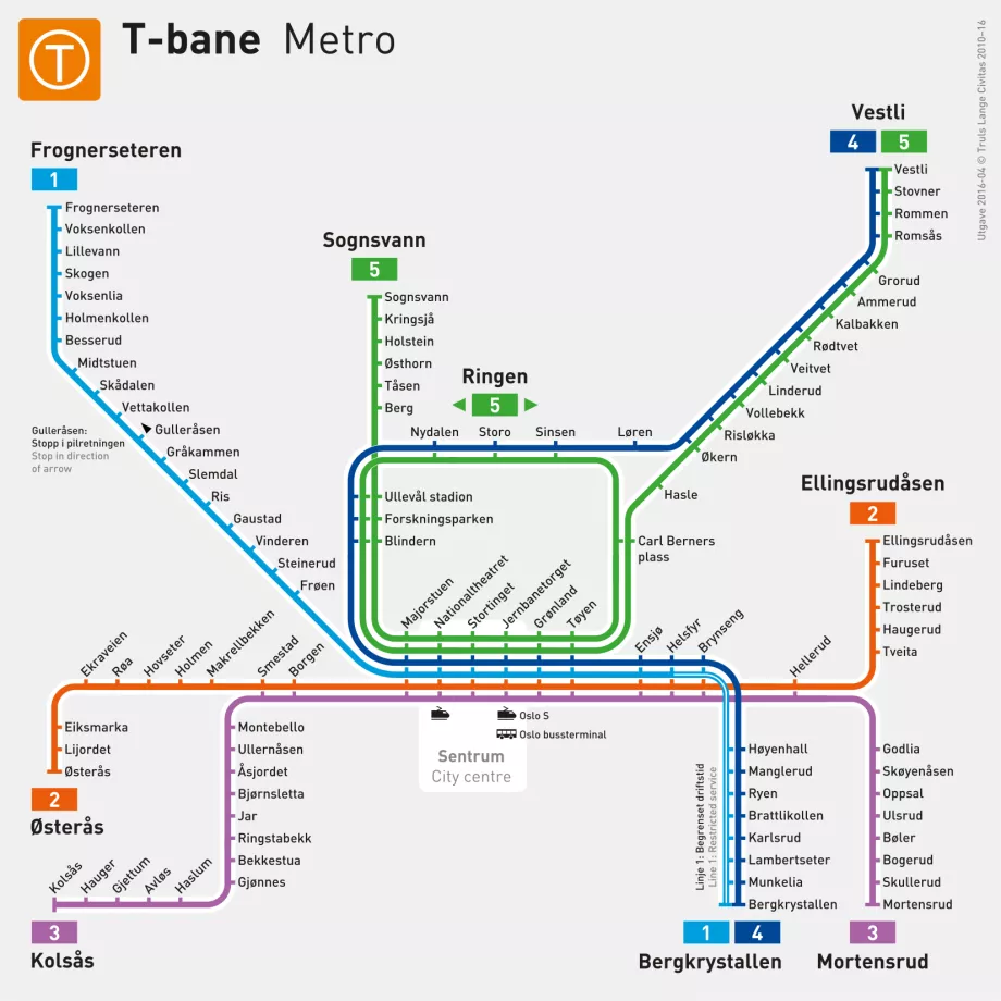 Mapa metra v Osle