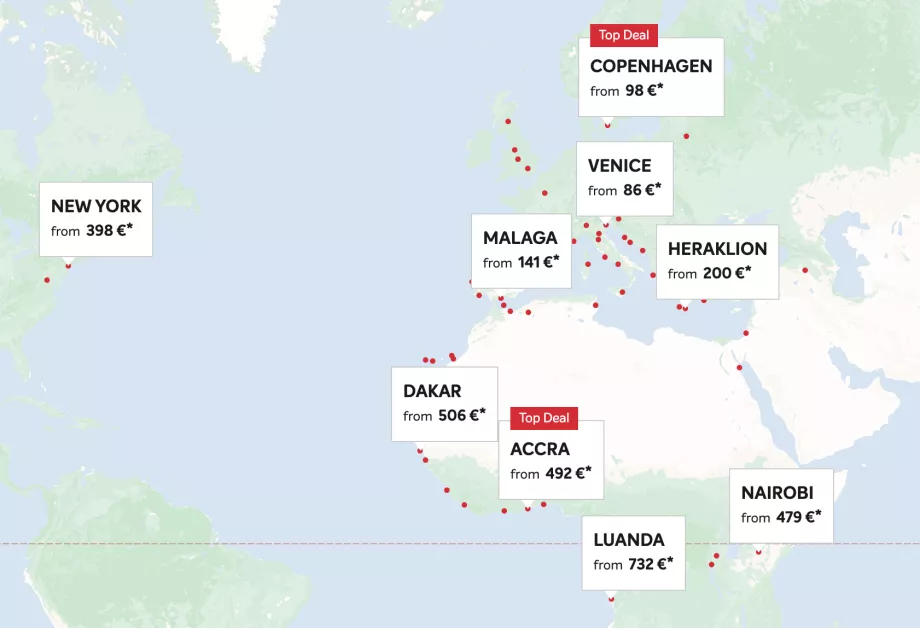 Mapa trasy spoločnosti Brussels Airlines