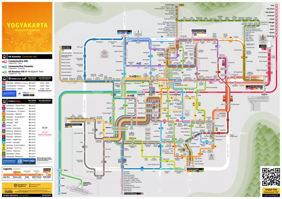 Autobusová a vlaková mapa Yogyakarty