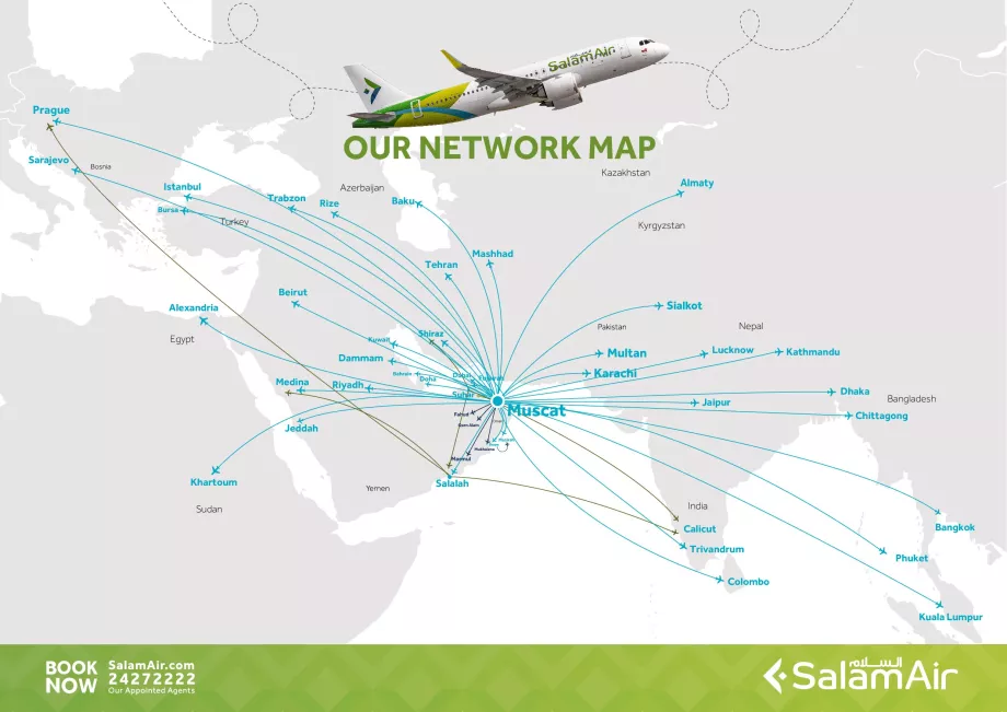 Mapa trasy spoločnosti SalamAir