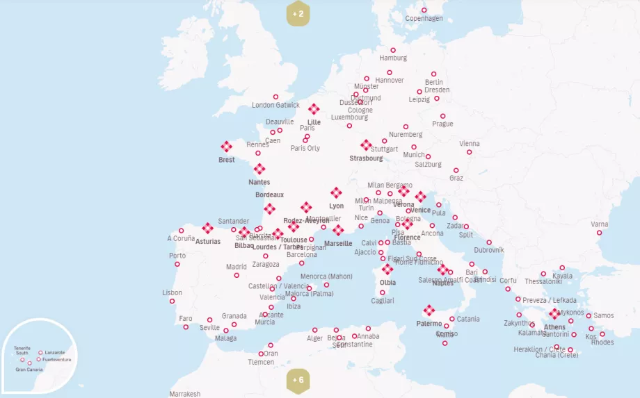 Mapa destinácií Volotea