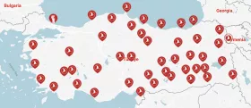 Turkish Airlines - mapa vnútroštátnych trás