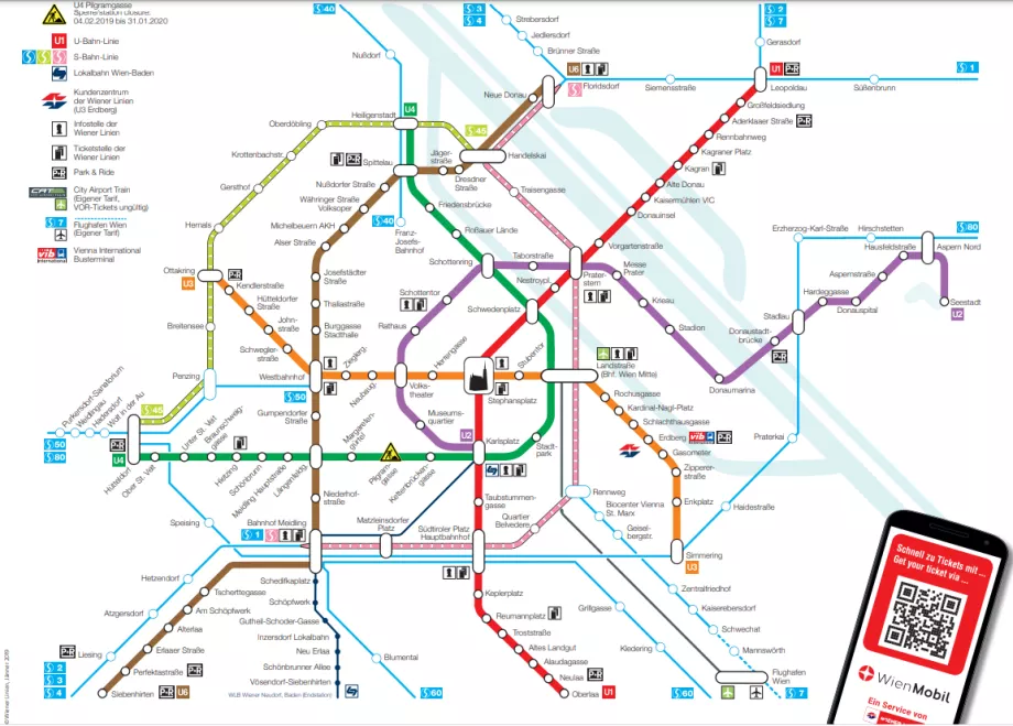 Mapa viedenského metra