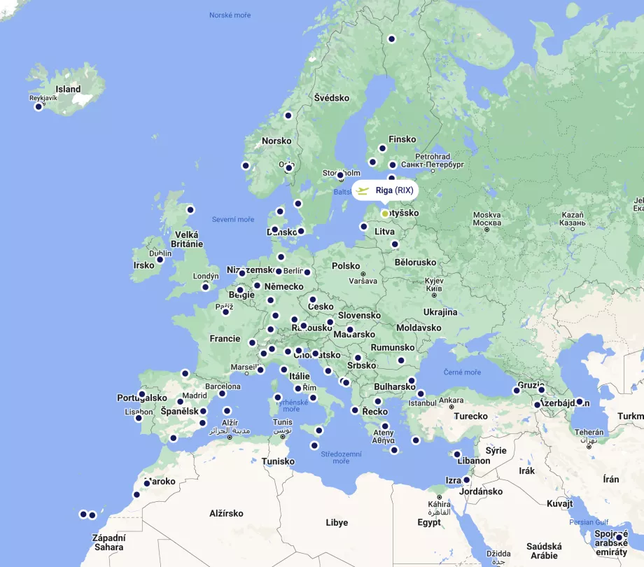 Mapa trasy AirBaltic