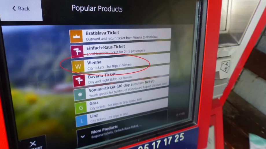 Výber lístka do Viedne v automate ÖBB/VOR