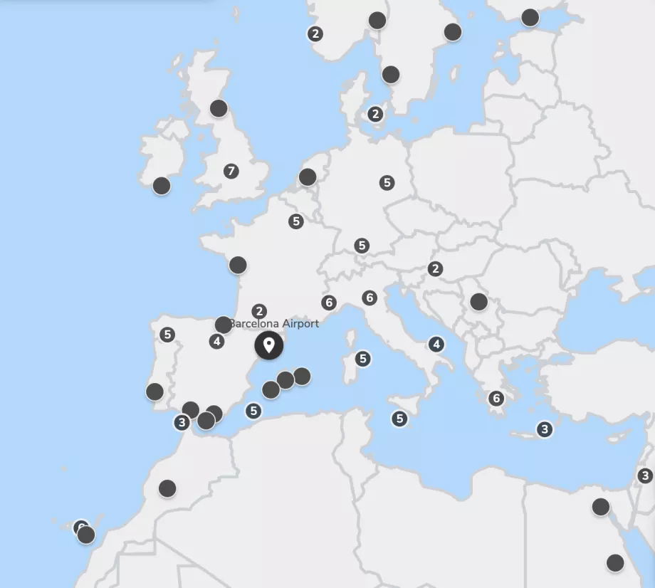 Destinácie a mapa trasy Vueling