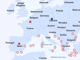 Mapa trás Českých aerolínií